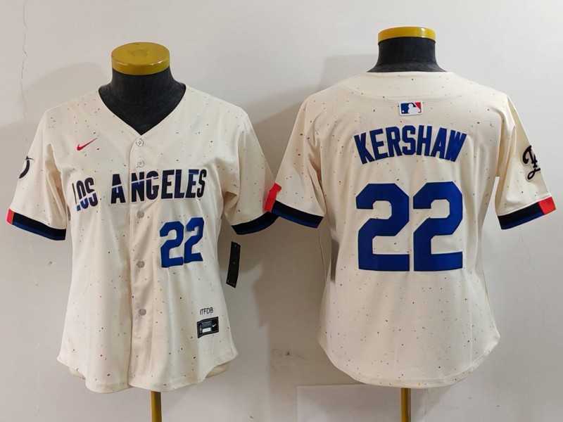 Women%27s Los Angeles Dodgers #22 Clayton Kershaw Number Cream 2024 City Connect Limited Stitched Jerseys